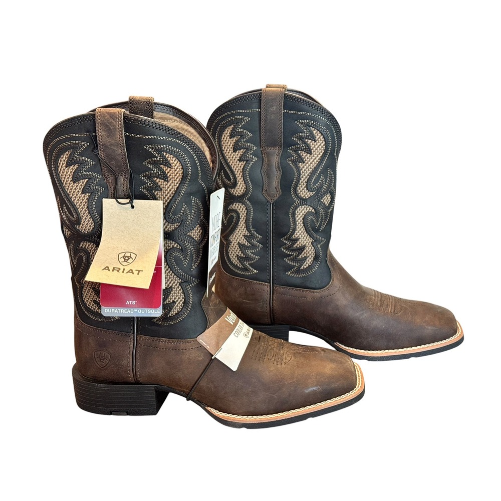 Ariat Mens Sport VentTEK Western Boots Brown Black Square Toe Size 9 EE NIB